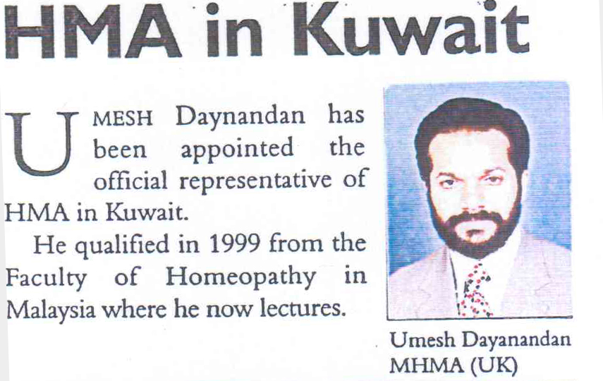 Umesh Dayanadan has been appointed the official representative of HMA in Kuwait